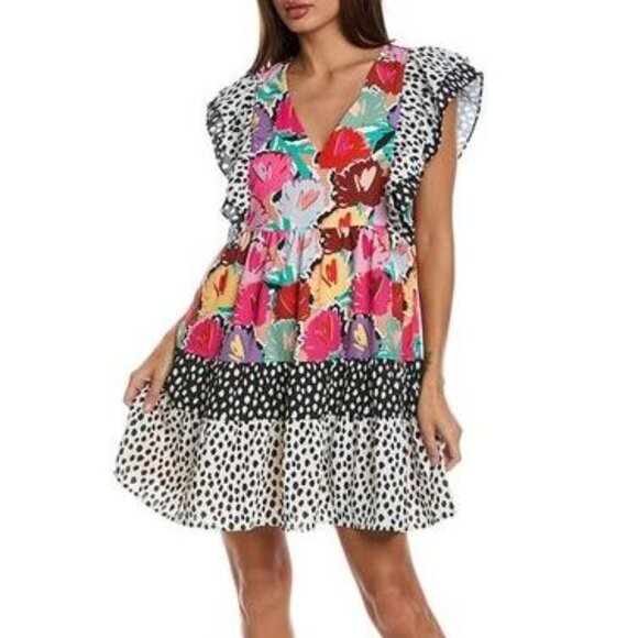 Crosby by Mollie Burch Holden Flutter Sleeve Mini Dress in London Blooms - Picture 1 of 6